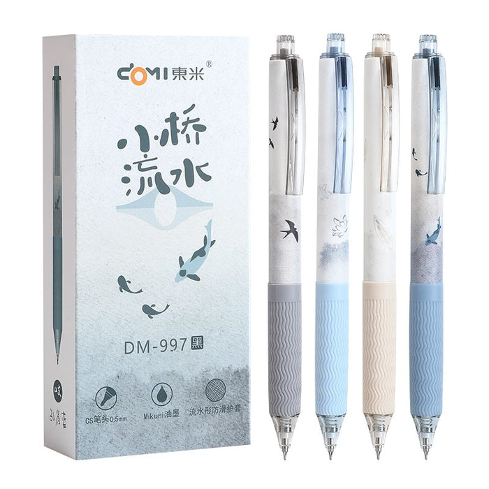 DOMI 997 Chinese Style Gel Pen - Random Body Color - Black Ink 东米 小桥流水中国风 按动中性笔 0.5黑色 笔杆颜色随机