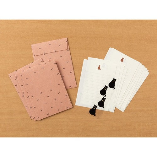Midori Letter Set with Animal Stickers - Black Cat Pattern日本MIDORI信笺套装 附带动物贴纸 黑猫