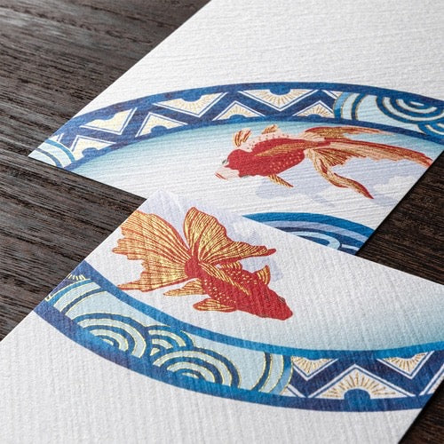 Midori Single-line Note Paper No.607, Silk Texture Goldfish Pattern日本MIDORI 一笔笺 607 丝面质感金鱼纹样短信纸