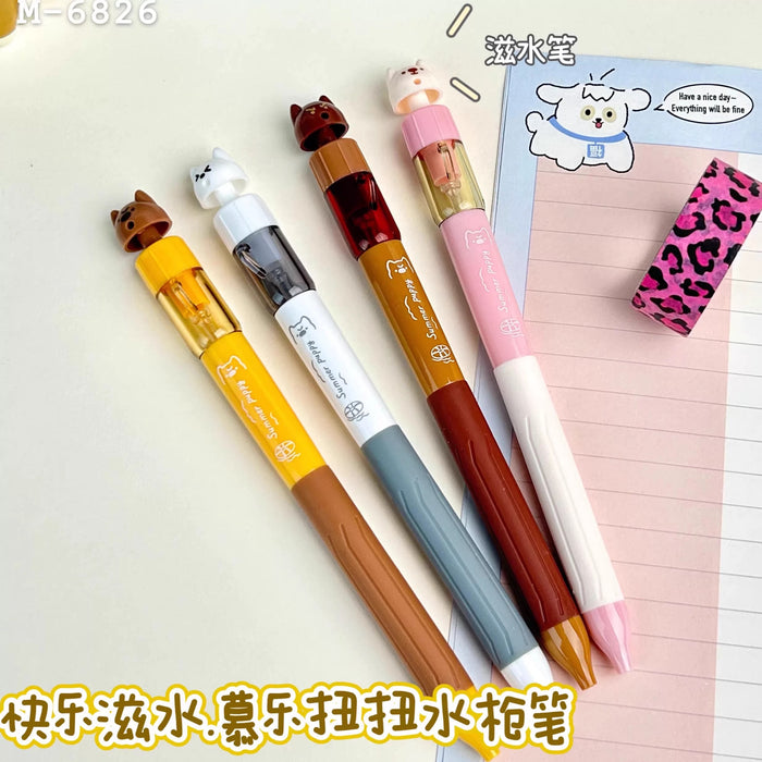 MURA M-6826 Puppy Series Squirt Gun Gel Ink Pen - Black Ink 0.5mm慕乐小狗扭扭水枪笔 旋转出芯 ST尖速干 黑笔0.5MM
