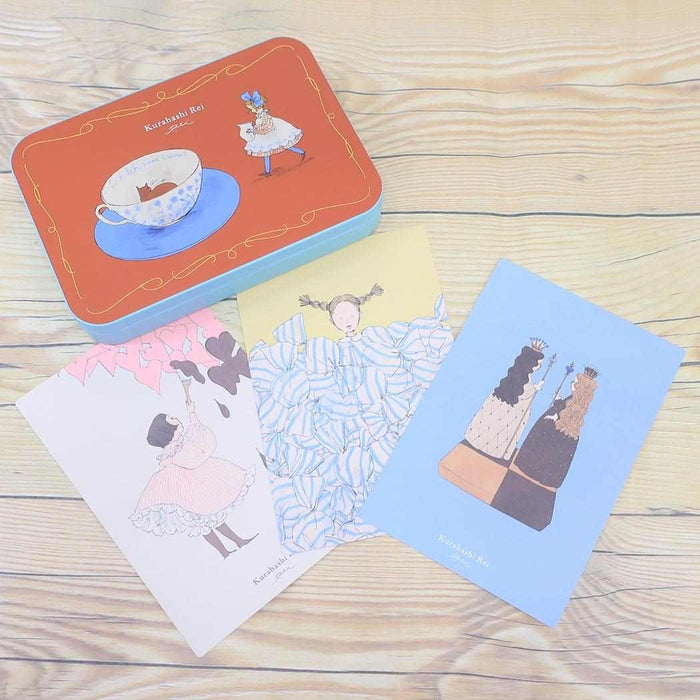 Gakken Stayful Kurahashi Rei Illustrated Postcard Tin Set - Brown 日本学研Stayful仓桥伶衣复古插画铁罐明信片套装 红棕色款
