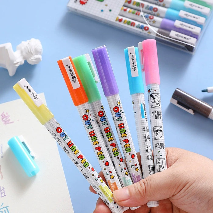 DOMI 550A Out Line Pen Set 8 colors 东米 双线轮廓笔双色描边笔 手绘手账专用记号笔diy涂鸦8色套装