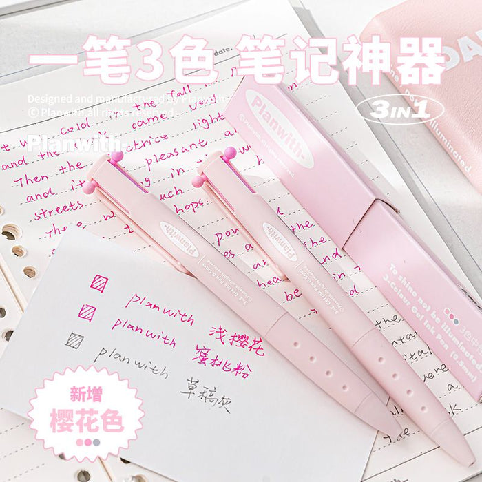 PLANWITH 3in1 Gel Pen Pink友计划三色按动中性笔 樱花色