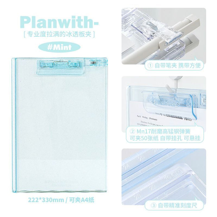 PLANWITH Transparent Clipboard Mint 友计划透明板夹 薄荷绿