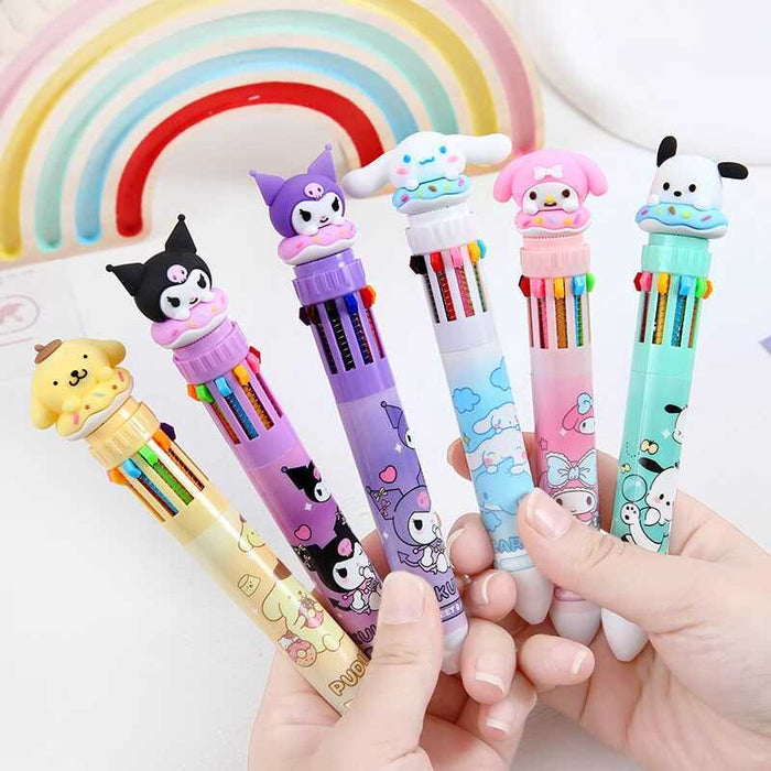 SANRIO Character-Shaped 10-color Ballpoint Pen 三丽鸥卡通造型创意十色按动笔