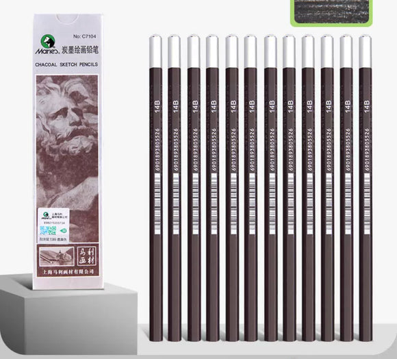 Marie's Charcoal Sketch Pencil马利牌炭墨绘画铅笔 哑光效果 14B