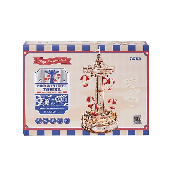 ROKR Parachute Tower DIY Music Box 3D Wooden Puzzle EA01 若客DIY手工拼装模型3D音乐盒 EA01跳伞塔
