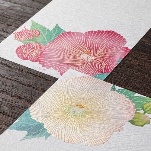 Midori Single-line Note Paper No.608, Silk Texture Drunken Hibiscus Pattern日本MIDORI 一笔笺 608 丝面质感醉芙蓉纹样短信纸