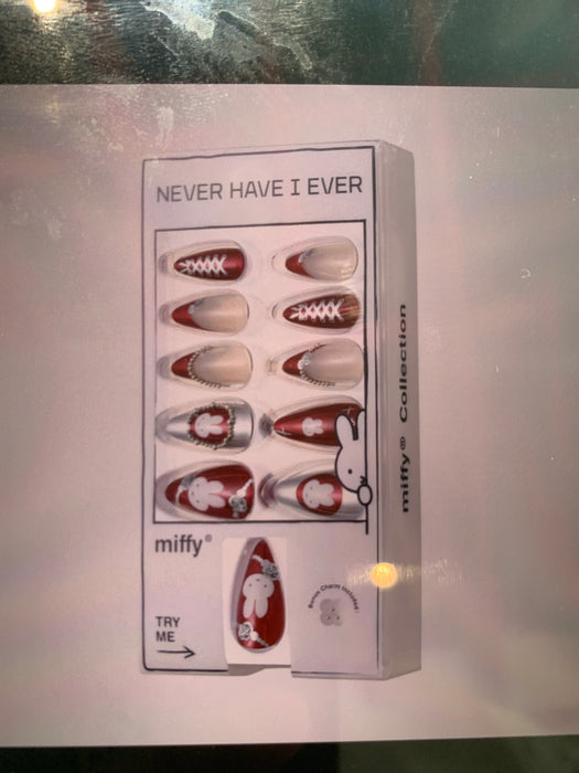 burgundy miffy almond press on nails