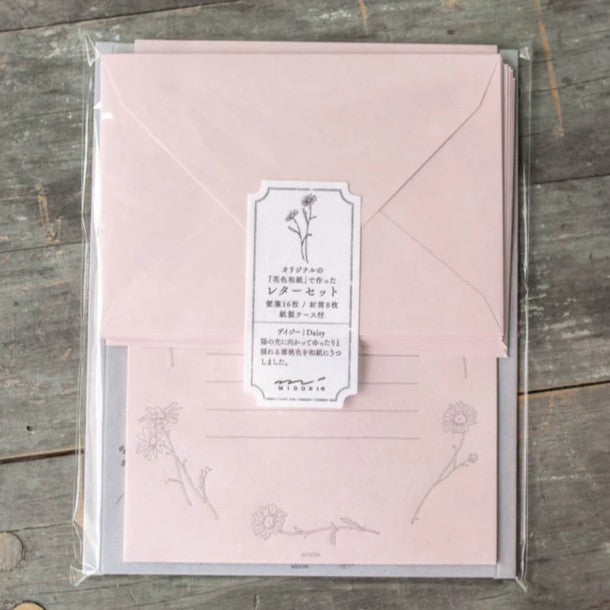 Midori Letter Set - Floral Color Washi Paper - Pink 日本MIDORI花卉图案和纸信纸信封套装 粉色