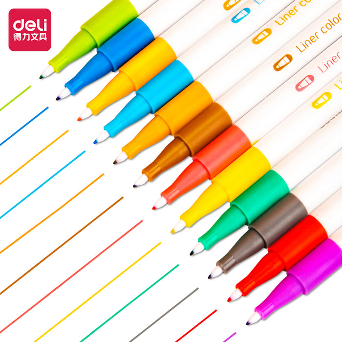 DELI S578 Liner Colors - 12 Colors 得力S578彩色勾线笔 12色
