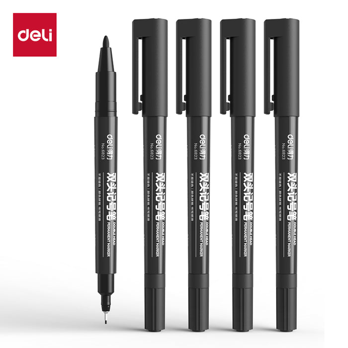 DELI No.6823 Two-Headed Permanent Marker - Black 得力6823双头记号笔黑色