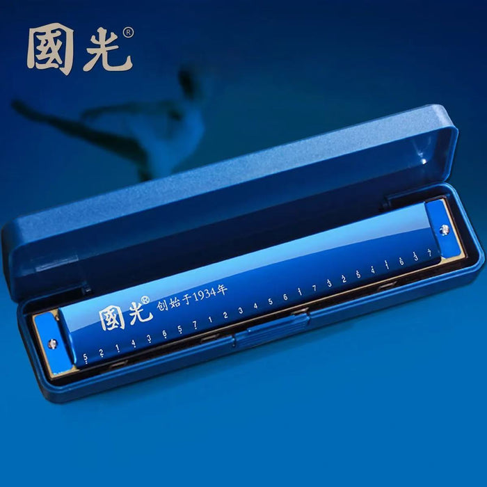 GUOGUANG 24-hole C Key Tremolo Harmonica‌ - Blue 国光24孔复音c调口琴蓝色
