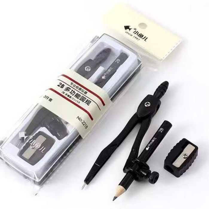 Metal Pencil Compass Set With a Storage Box Containing小鱼儿金属绘图圆规三件套带收纳盒