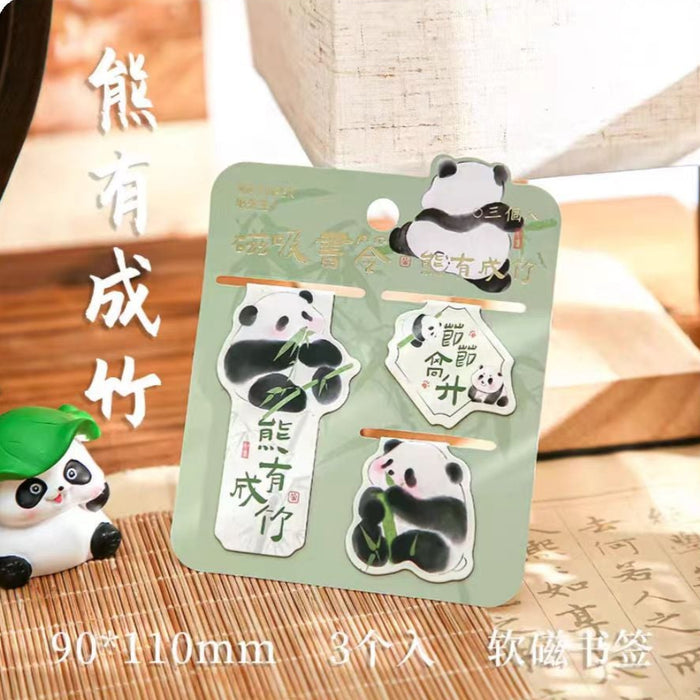Chinese Style Cute Panda Magnetic Bookmarks中国风熊猫可爱书签 熊有成竹-磁吸书签3个装