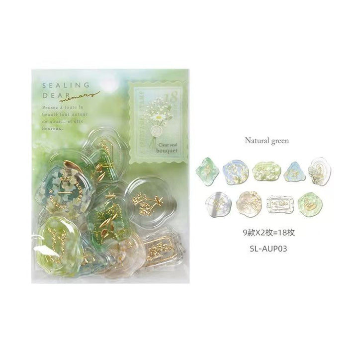 Sealing Paste Natural Green 日系甜美水晶贴纸闪膜贴画立体火漆封印信封装饰 绿色
