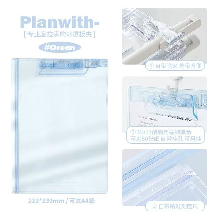 PLANWITH Transparent Clipboard Blue 友计划全透明板夹 透明蓝