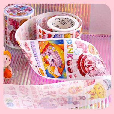 LITSUSON Cute Decor Washi Tape小书森折耳妹妹系列手账胶带 甜妹衣橱 和纸特油