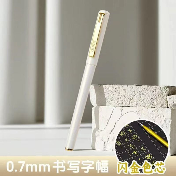 WQN W-386 GEL INK PEN 五千年W-386 0.7mm练字笔 珠光白 闪金色芯