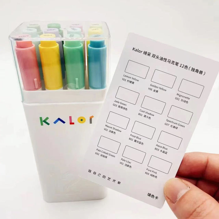 Kalor Dual-Tip Oil-Based Markers 绮采 双头油性马克笔 12色 马卡龙系 (独角兽)