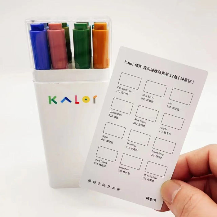 Kalor Dual-Tip Oil-Based Markers 绮采 双头油性马克笔 12色 深色系 (仲夏夜)