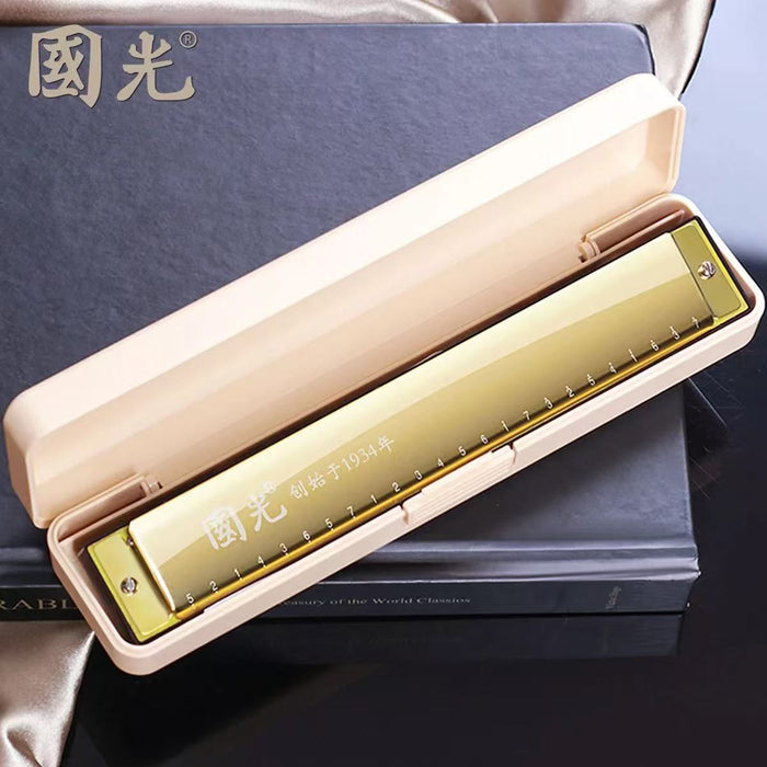 GUOGUANG 24-hole C Key Tremolo Harmonica‌ - Gold 国光24孔复音c调口琴金色
