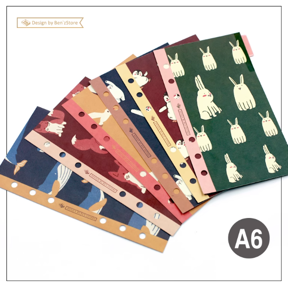 BENZSTORE LOOSE LEAF INDEX - Animals 本字时多复古小动物标准6孔活页本索引页 A6 6张