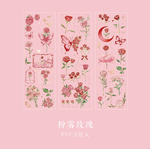 MR.PAPER Apocalypse of the Rose Series Gilded Stickers 纸先生玫瑰启示录系列烫金贴纸 粉雾玫瑰