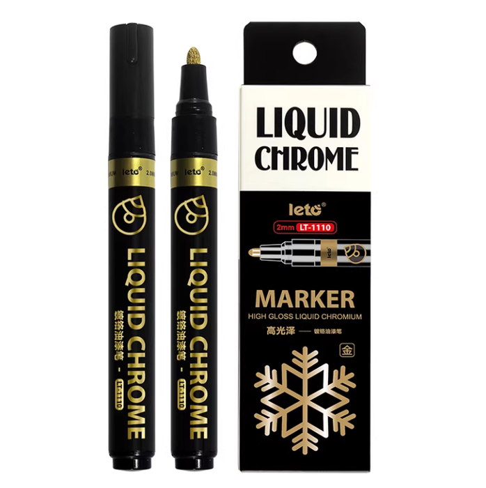 LETO High Gloss Liquid Chromium - LT1110 2.0mm Fine Tip, Gold 乐途高光泽镀铬油漆笔 LT-1110 金色 圆头 2.0mm