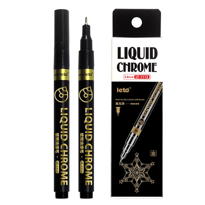 LETO High Gloss Liquid Chromium - LT1113 0.8mm Ultra Fine Tip, Gold 乐途高光泽镀铬油漆笔 LT-1113 金色 细头 0.8mm