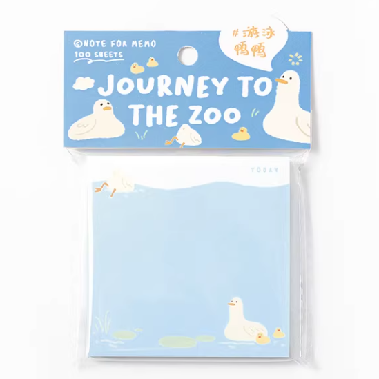NOTE FOR 100 Sheets Squared Memo 方形便签纸 动物园游记系列 游泳鸭鸭