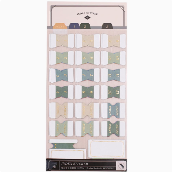 BENZSTORE ‌Vintage Gold Foil Index Tabs 本子事多 复古烫金索引贴手账套装6张入