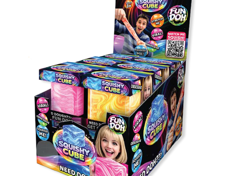 Fun Doh Squishy Cube Fidget Toy（Swirl Marbled）Fun Doh 漩涡混色果冻方块捏捏乐