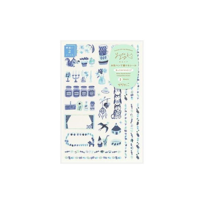 Midori Yuru Log Decoration Sticker Set - Blue Nordic (2 Sheets) 日本MIDORI Yuru Log系列装饰贴纸 蓝色北欧 2页装