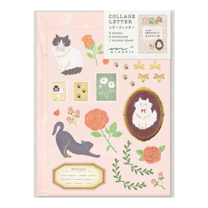 MIDORI Letter Set with Decorative Stickers - Cat 日本MIDORI信封信纸贴纸套装 猫咪图案