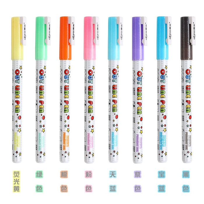 DOMI 550A Out Line Pen Set 8 colors 东米 双线轮廓笔双色描边笔 手绘手账专用记号笔diy涂鸦8色套装