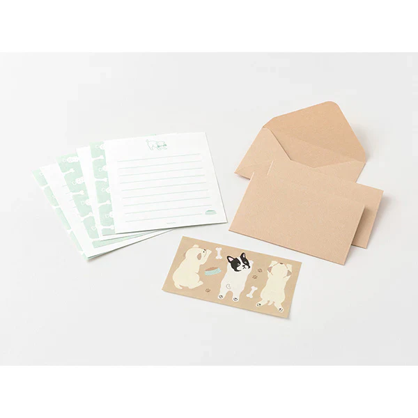 Midori Mini Letter Set With Stickers - Hungry Dog 日本Midori迷你信笺贴纸套装 - 贪吃小狗款