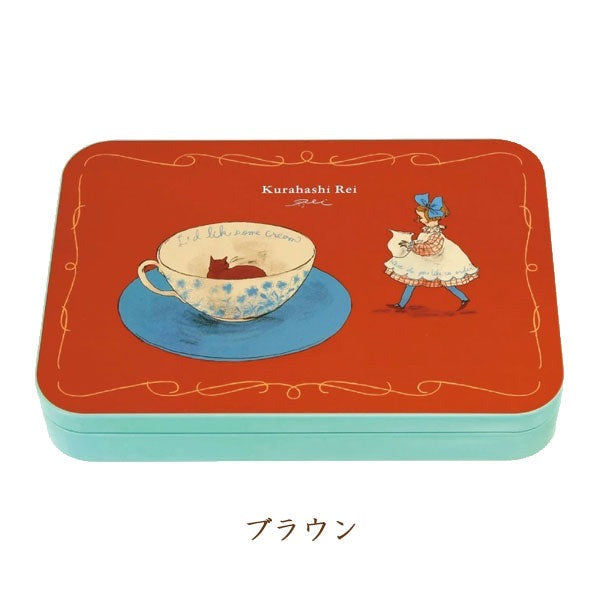 Gakken Stayful Kurahashi Rei Illustrated Postcard Tin Set - Brown 日本学研Stayful仓桥伶衣复古插画铁罐明信片套装 红棕色款