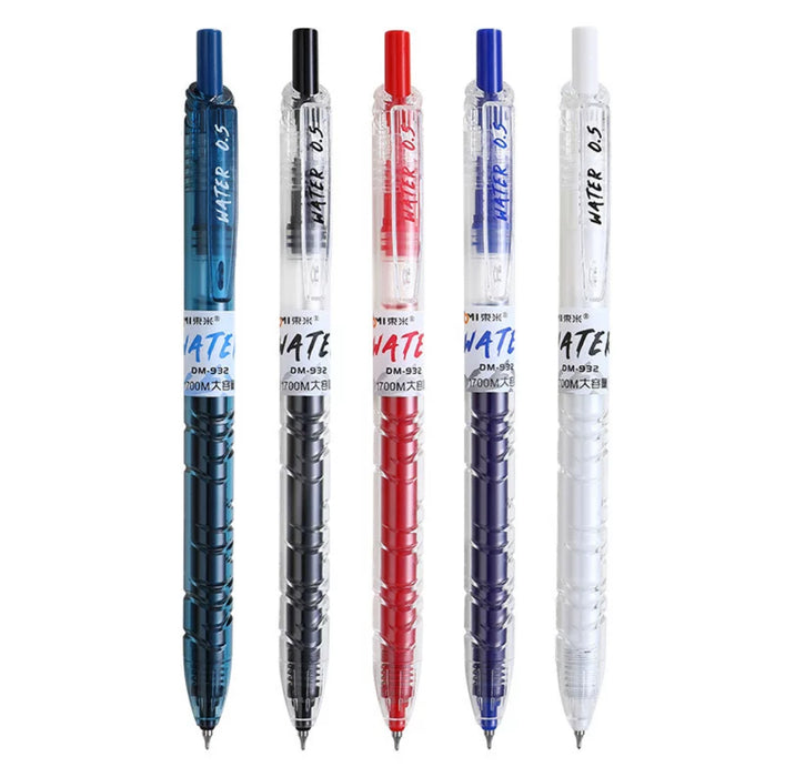 DOMI 932 Gel Pen 0.5mm - Transparent - Red Ink 东米932Water大容量按动笔st头0.5中性笔 透明笔杆红色