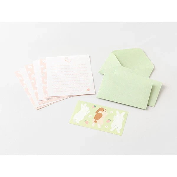 Midori Mini Letter Set With Stickers - Hungry Rabbit 日本Midori迷你信笺贴纸套装 - 贪吃小兔款