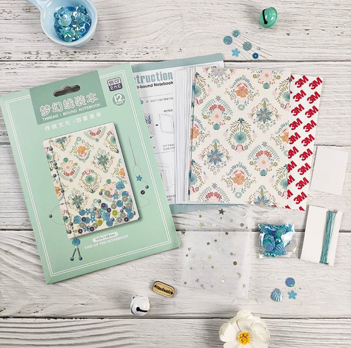 PAPUS Thread-bound Notebook DIY Pack 梦幻手工传统线装本diy手账本日记本格子本 蓝方花