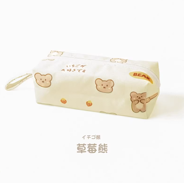 Cute Bear Canvas Pen Bag 三年二班草莓熊帆布笔袋