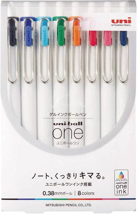 Uni Ball One, Gel Ink 0.38mm Ballpoint Pen, 8 Colors Set 日本三菱Uni Ball彩色小浓芯One水性笔 8支套装