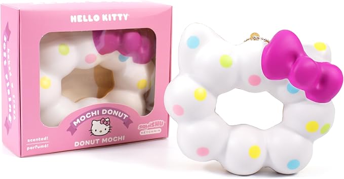 Sanrio Hello Kitty Mochi Donut SquiSHU Slow Rising Squishy Toy Keychain - White 三丽鸥凯蒂猫软胶甜甜圈玩具钥匙链 白色