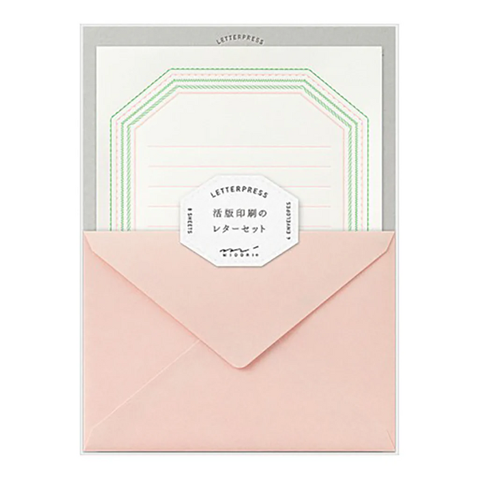 Midori Letterpress Stationery Set, Frame Pink 日本MIDORI凸版印刷信笺套装 粉色相框款