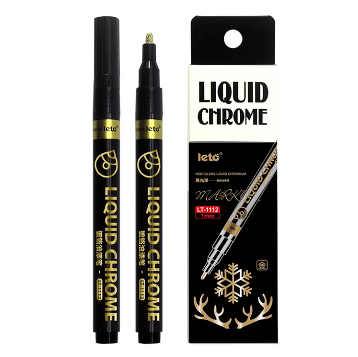 LETO High Gloss Liquid Chromium - LT1112 1.0mm Extra Fine Tip, Gold 乐途高光泽镀铬油漆笔 LT-1112 金色 通用 1.0mm