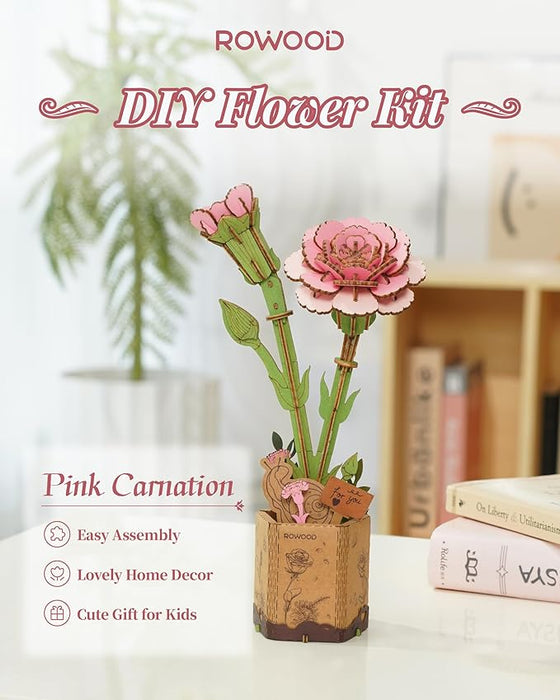 ROWOOD Wood DIY Flower Kit TW051 - Pink Carnation 若物DIY手工拼装模型 粉色康乃馨