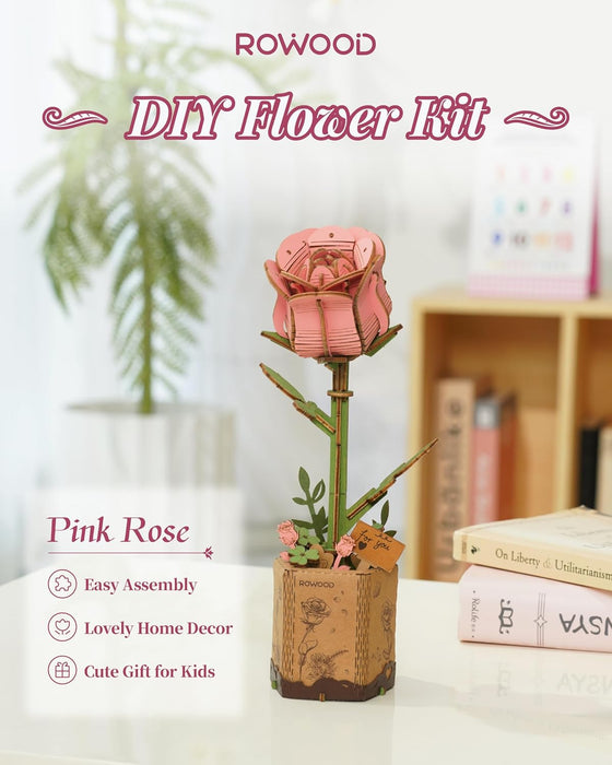 ROWOOD Wood DIY Flower Kit TW041 - Pink Rose 若物DIY手工拼装模型 粉色玫瑰