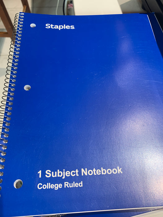 Staples 1-Subject College-Ruled Spiral Notebook, blue cover, 8" x 10.5", 70 sheets