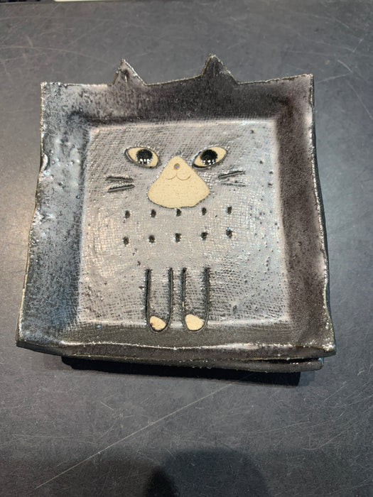 kawaii cat trinket dish black